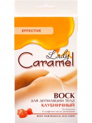 Воск для депиляции, Caramel (Карамель) 16 полосок клубничный + 4 салфетки после депиляции