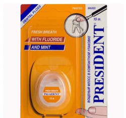 Зубная нить (флосс) PresiDent вощеная со фтором и вкусом мяты